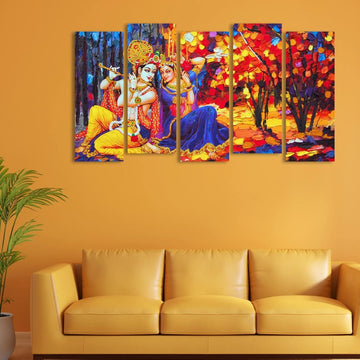 Metalkart Special Panca Vana Geet Wall Painting (Set of 5)