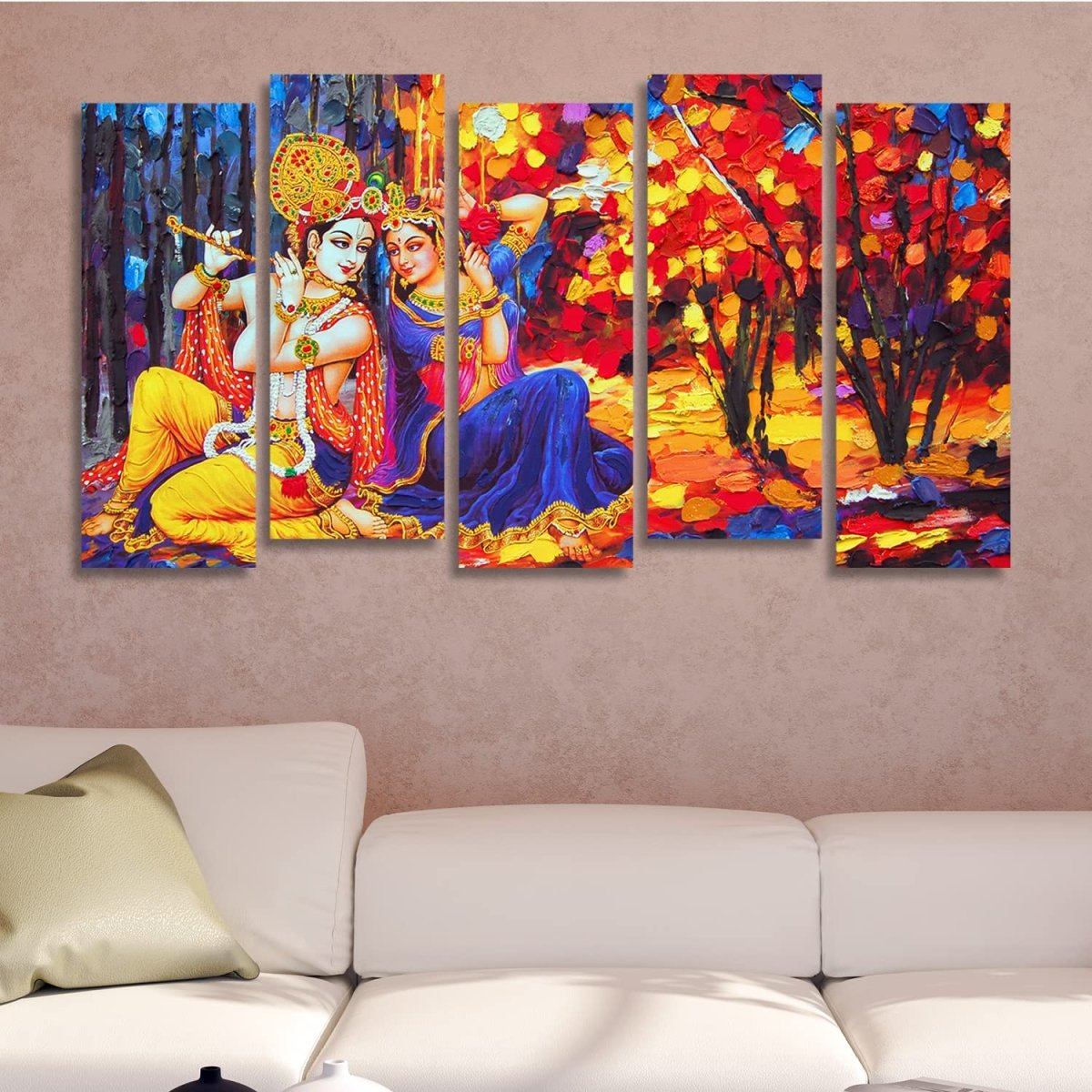 Metalkart Special Panca Vana Geet Wall Painting (Set of 5)