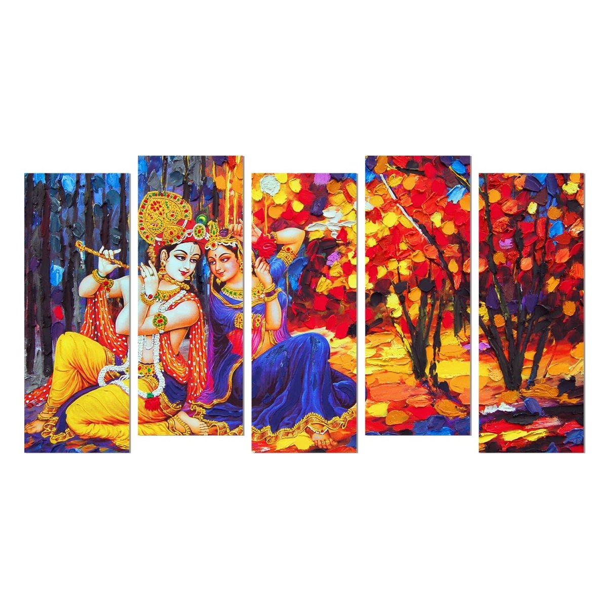 Metalkart Special Panca Vana Geet Wall Painting (Set of 5)