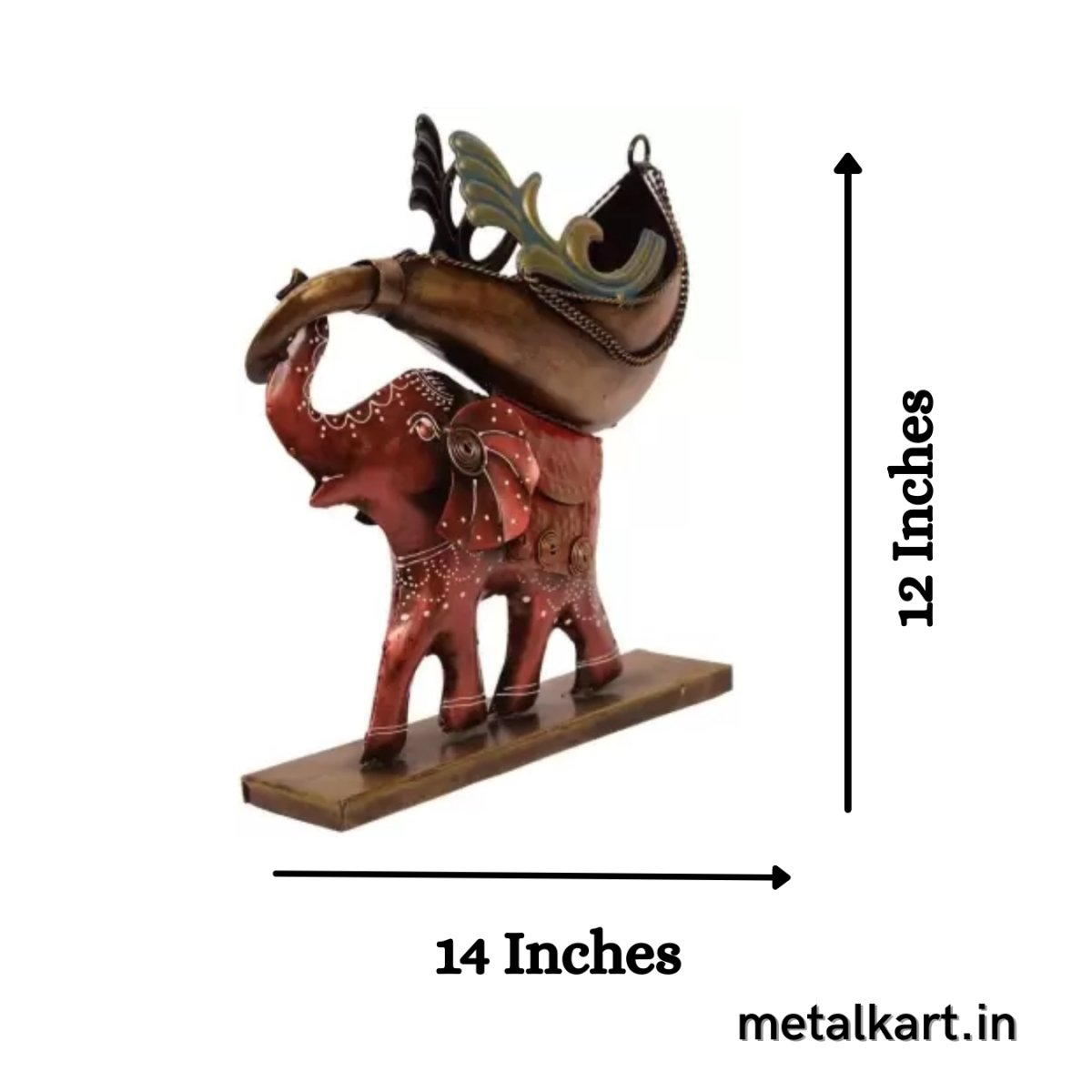 Metalkart Special Red Elephant Carrying Shankh Shaped Bottle Stand For living room (14*04*12 Inches)
