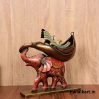 Thumbnail for Metalkart Special Red Elephant Carrying Shankh Shaped Bottle Stand For living room (14*04*12 Inches)