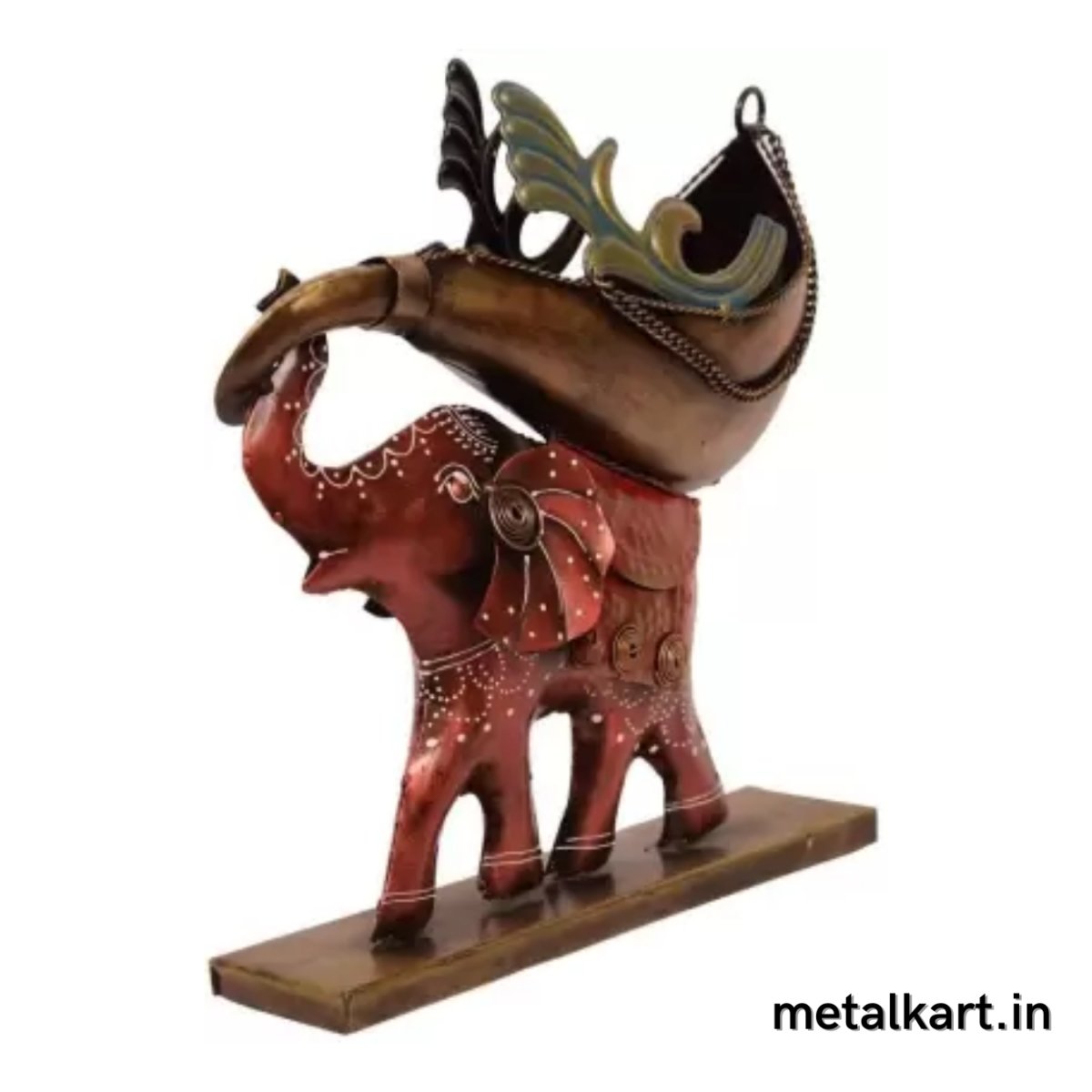 Metalkart Special Red Elephant Carrying Shankh Shaped Bottle Stand For living room (14*04*12 Inches)