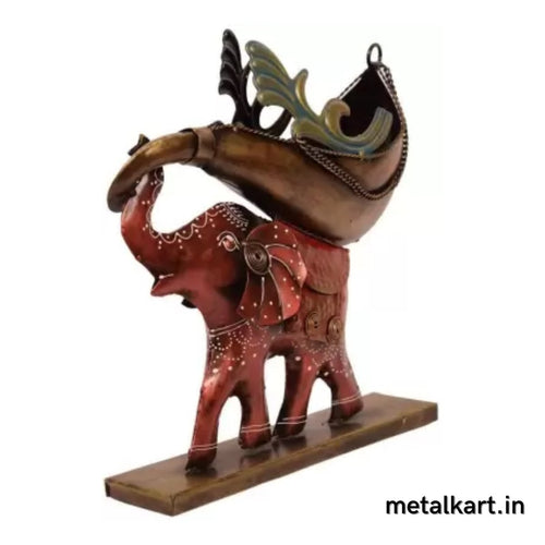 Metalkart Special Red Elephant Carrying Shankh Shaped Bottle Stand For living room (14*04*12 Inches)