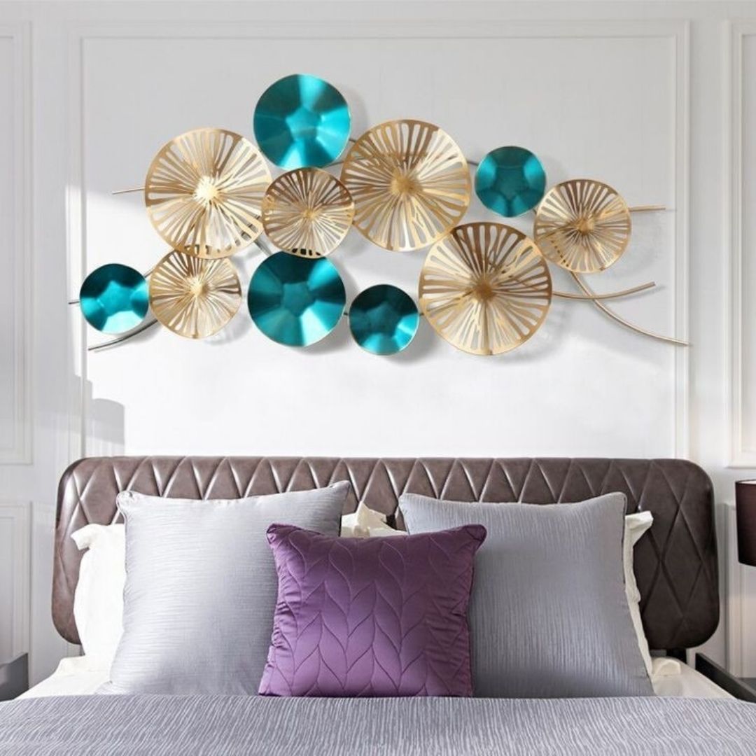 Metalkart Special Sparkling Golden Blue Abstract Wall Art (48 x 24 Inches)