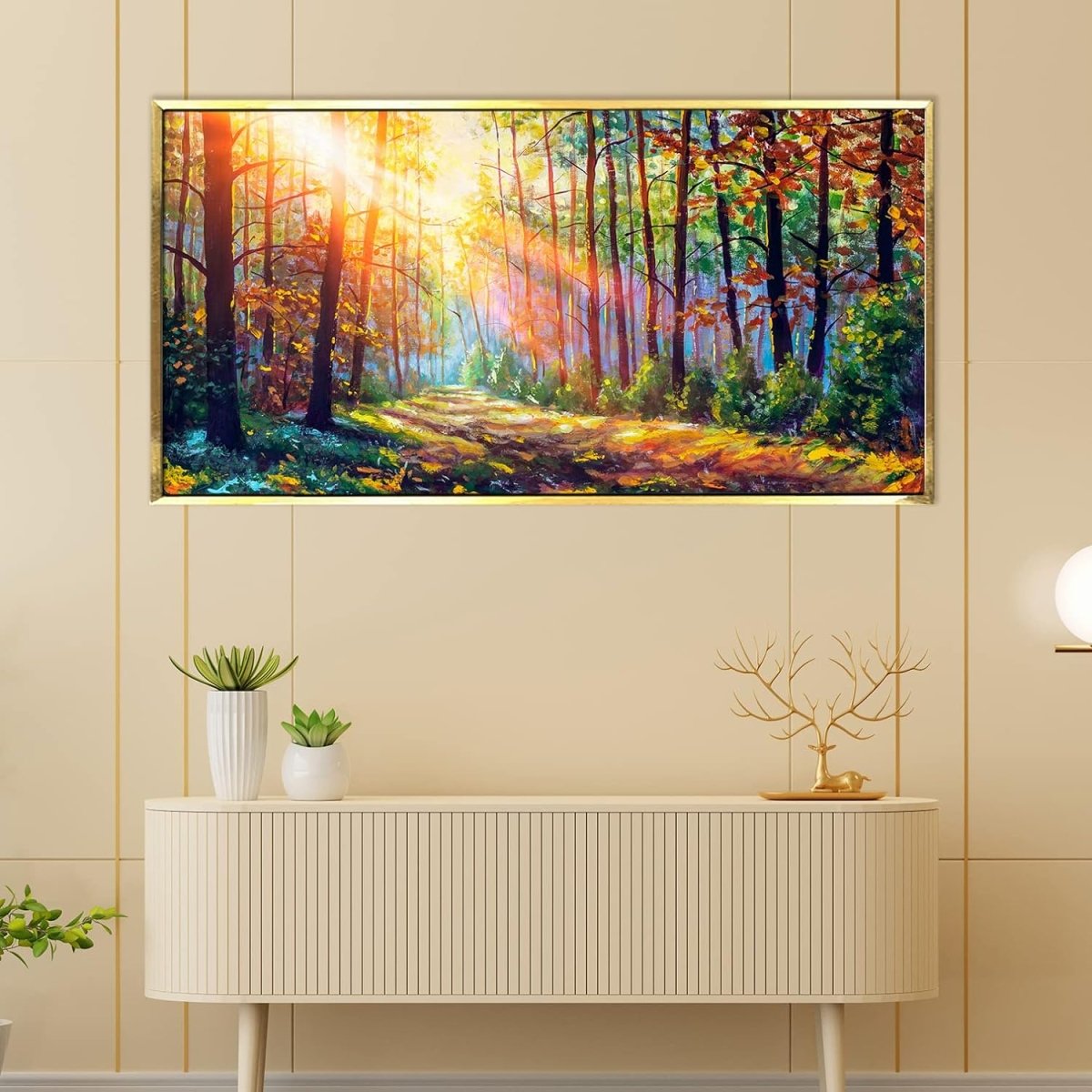 Metalkart Special Sunlight Through the Trees Canvas Wall design (36 x 18 Inches)