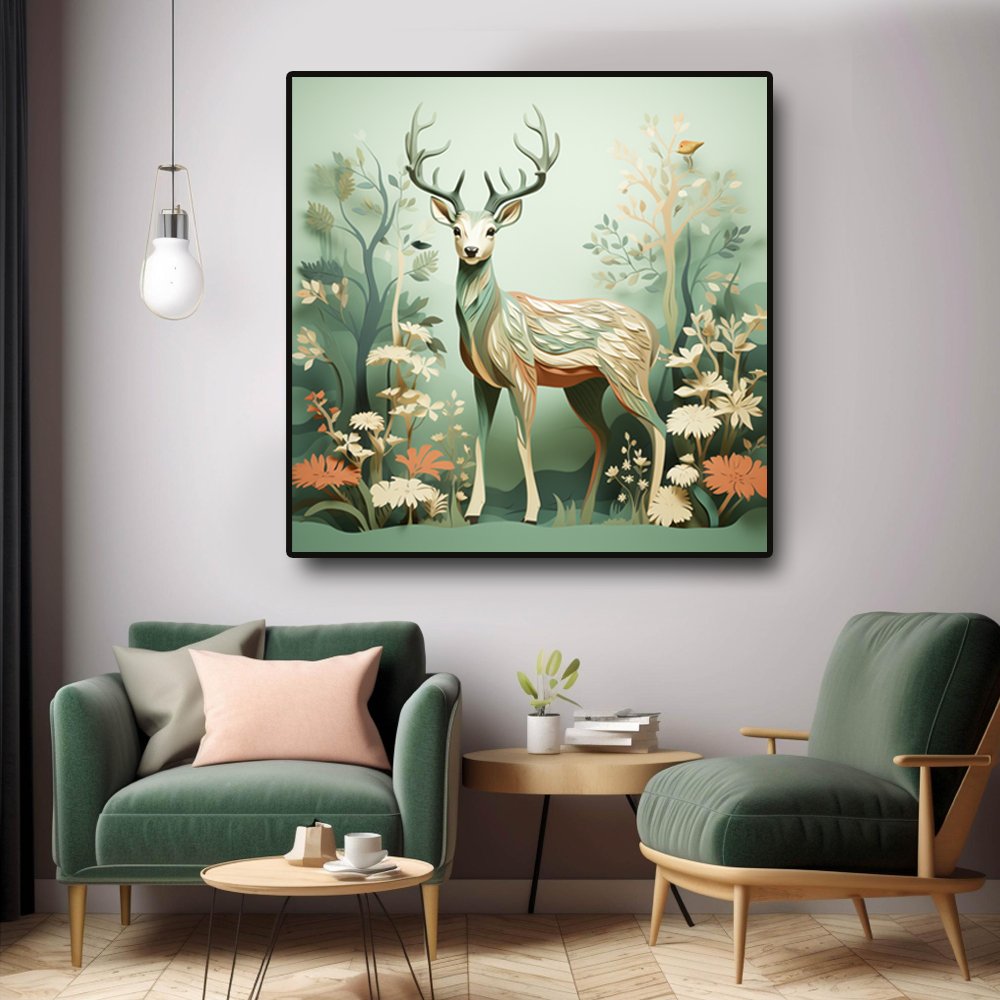 Metalkart Special The Golden Deer Canvas Wall Art (36 x 36 inches)