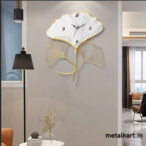 Designer Clock for Wall in Ginkgo Leaf Design - Elegant – Punam Metalcrafts