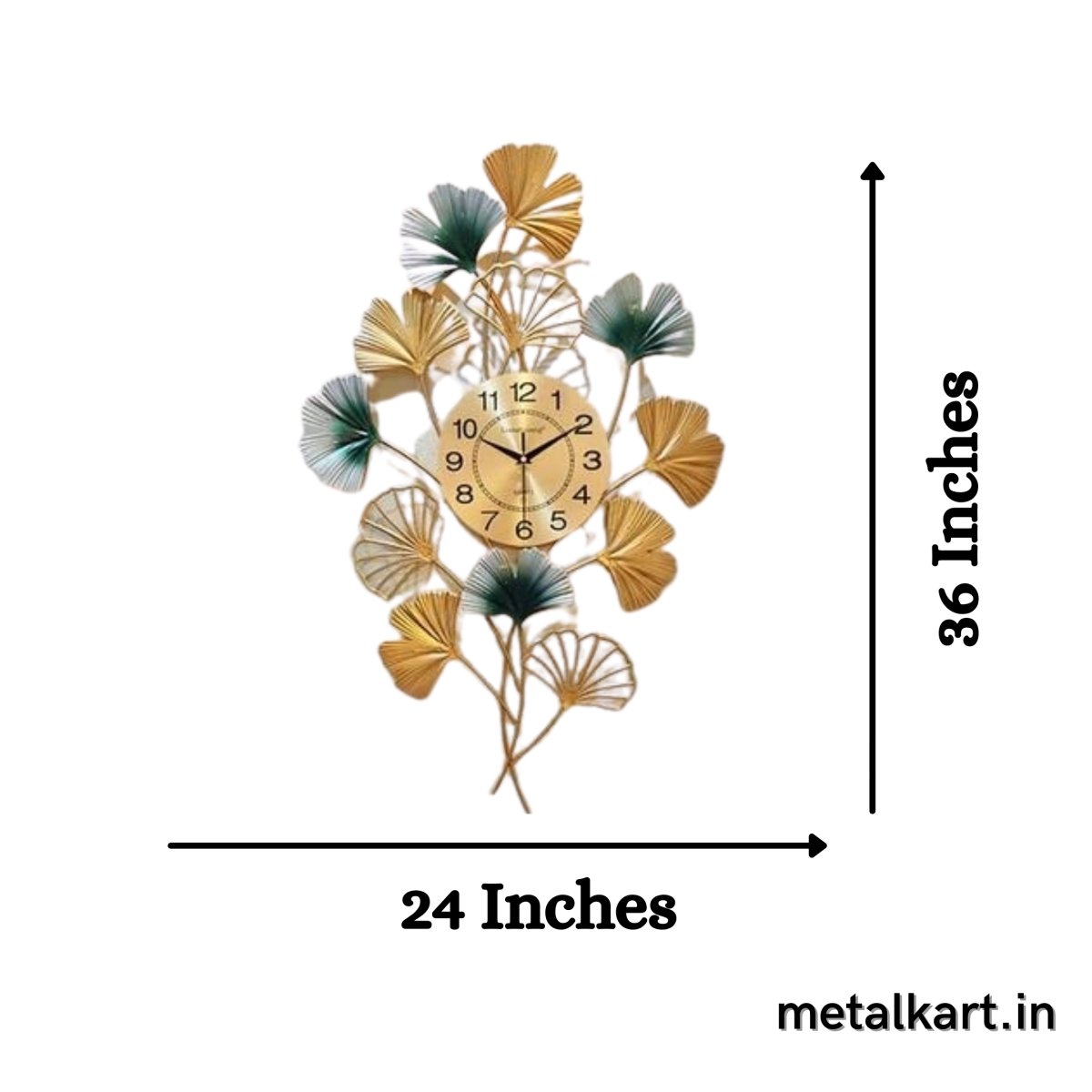 Metalkart Special Vertical Gingko Leaf Wall Clock (24 x 36 Inches)