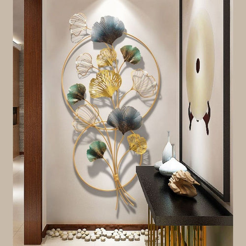 Metalkart Special Vertical Golden Circles Metal leaves wall art (48 x 24 Inches)