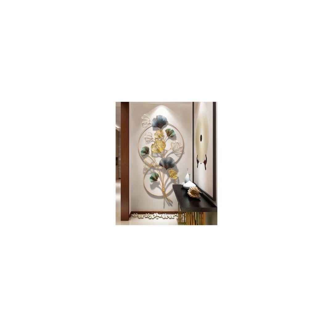 Metalkart Special Vertical Golden Circles Metal leaves wall art (48 x 24 Inches)