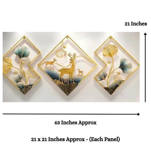 Metalkart Special Wandering Deer Diamond Nature Wall Art (21 x 21 Inches - Each Panel)