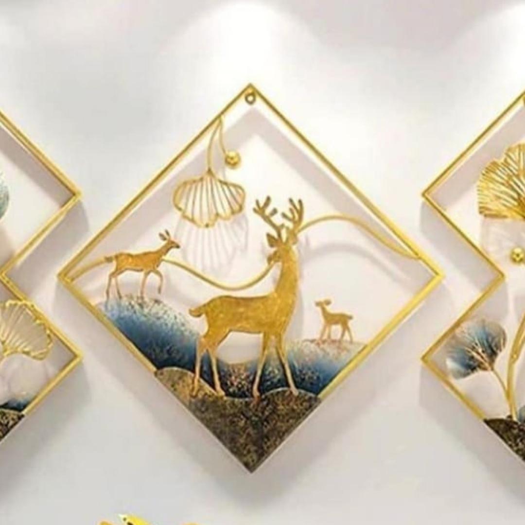 Metalkart Special Wandering Deer Diamond Nature Wall Art (21 x 21 Inches - Each Panel)