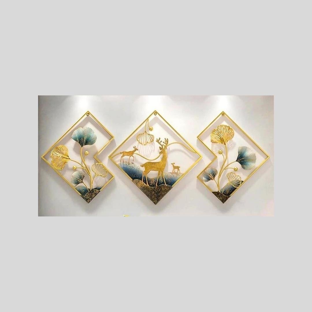 Metalkart Special Wandering Deer Diamond Nature Wall Art (21 x 21 Inches - Each Panel)