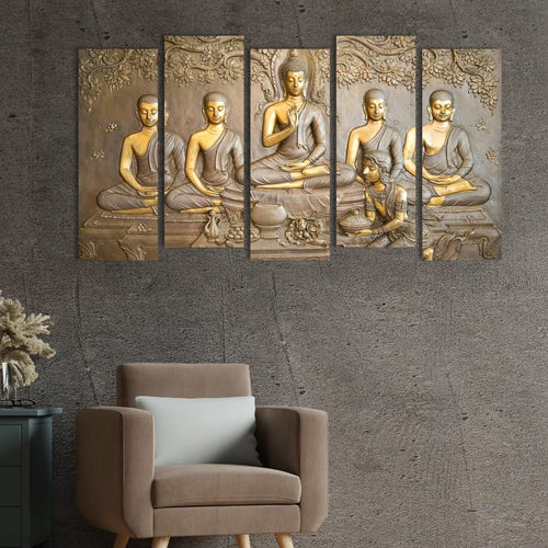 Metalkart Special Whispers of Nirvana Gautam Buddha Wall Painting (Set of 5)