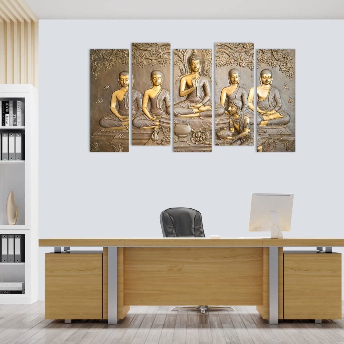 Metalkart Special Whispers of Nirvana Gautam Buddha Wall Painting (Set of 5)