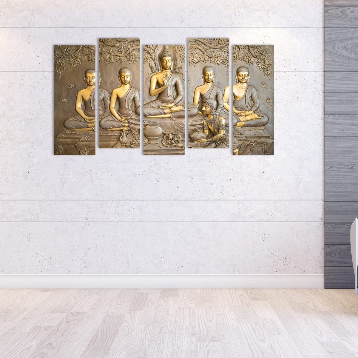 Metalkart Special Whispers of Nirvana Gautam Buddha Wall Painting (Set of 5)