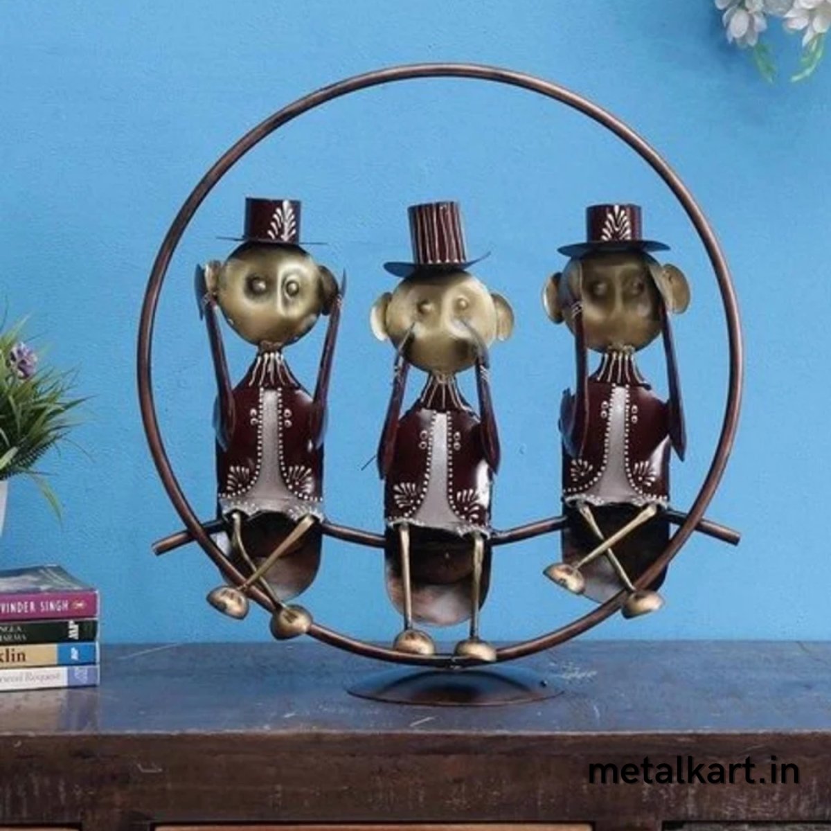 Metalkart Special World of Gandhiji's Three Monkeys For Table top (17*6*17 Inches approx)