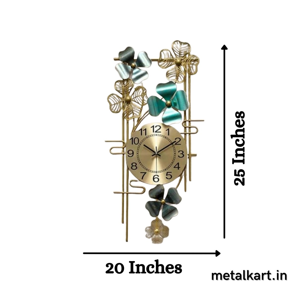 Metalkart Vertical Clover Wall Clock (25 x 20 Inches)