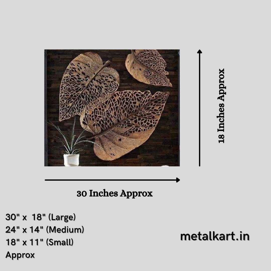 Metallic 3 Pipal leaves wall mounted design (30", 24", 18')