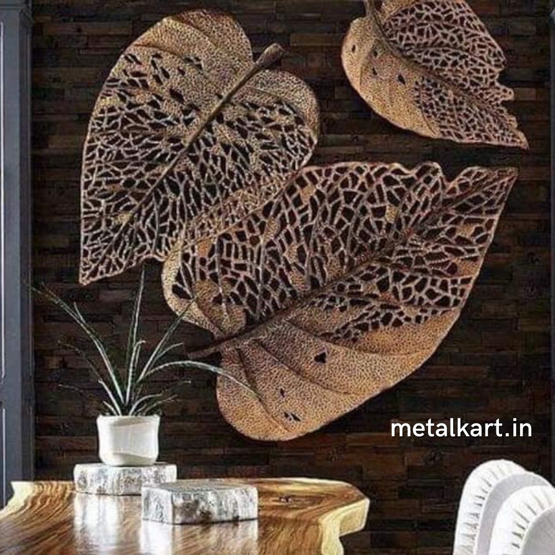 Metallic 3 Pipal leaves wall mounted design (30", 24", 18')