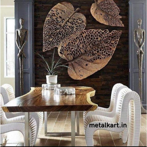 Metallic 3 Pipal leaves wall mounted design (30", 24", 18')