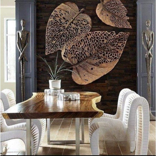 Metallic 3 Pipal leaves wall mounted design (30", 24", 18')