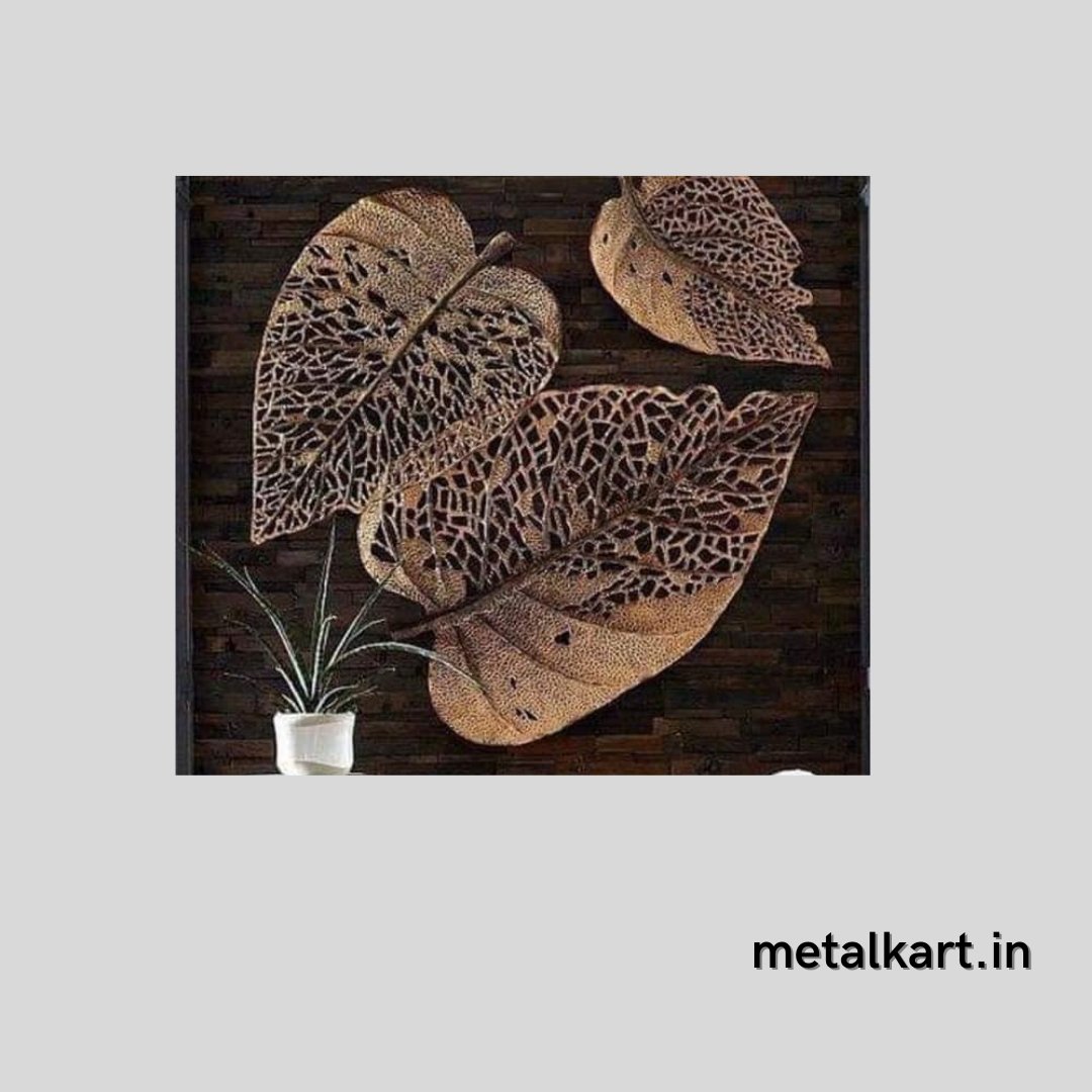 Metallic 3 Pipal leaves wall mounted design (30", 24", 18')