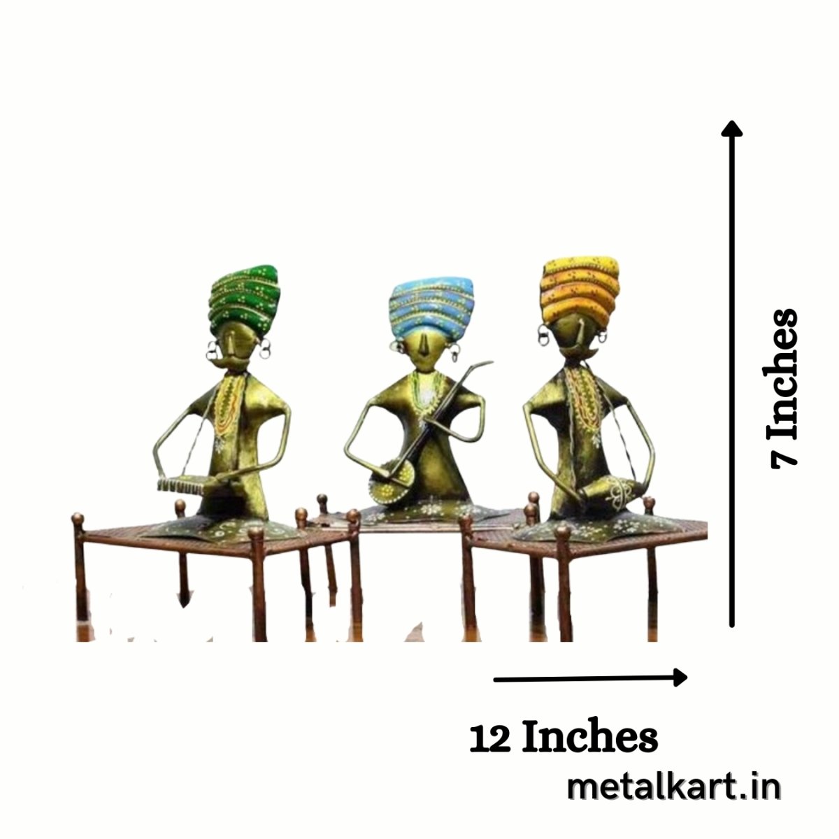 Metallic 3 Rajasthani Turbaned performers For living room (12*4.5*7 Inches)