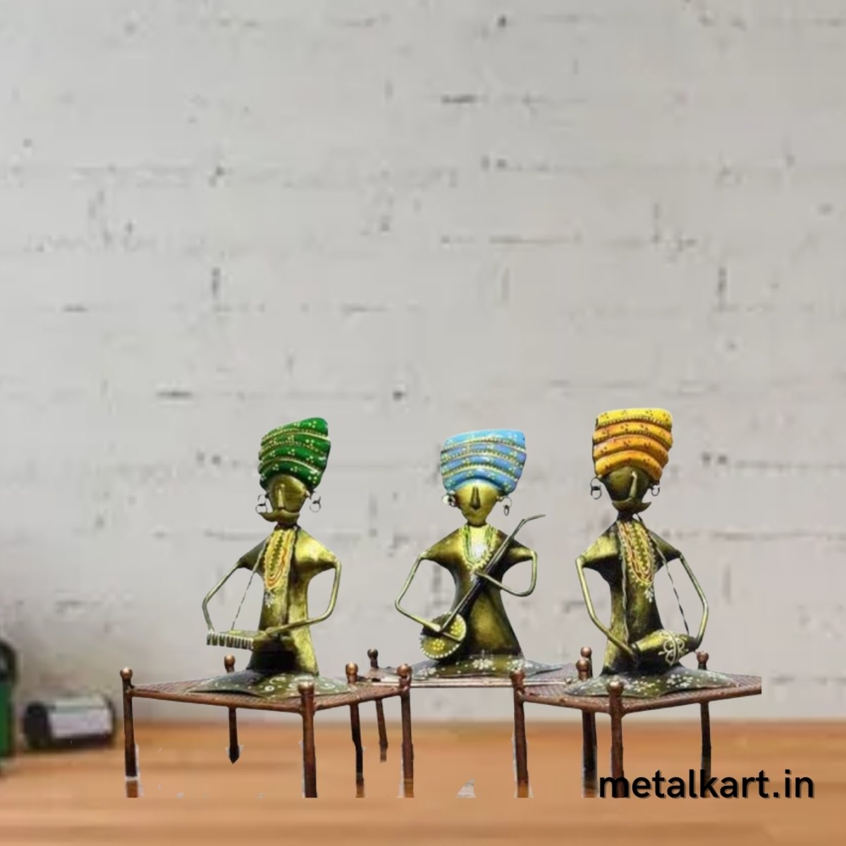 Metallic 3 Rajasthani Turbaned performers For living room (12*4.5*7 Inches)