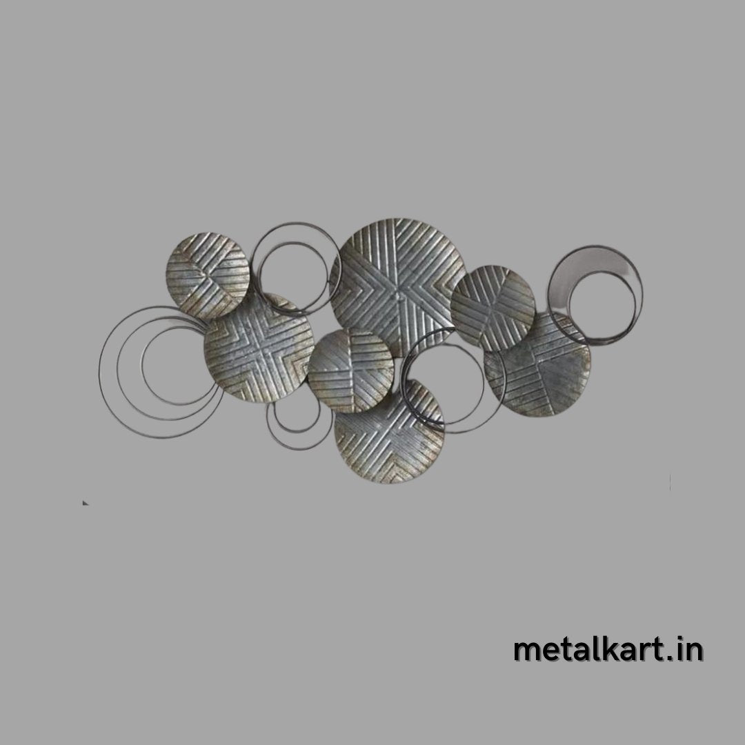 Metallic 7 antique look circular plates with rings (48 x 24 Inches)