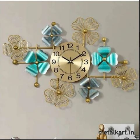 Metallic Blue Blossom Timepiece (36 x 22 Inches)