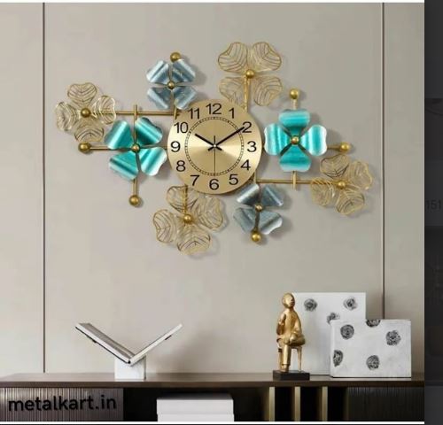 Metallic Blue Blossom Timepiece (36 x 22 Inches)