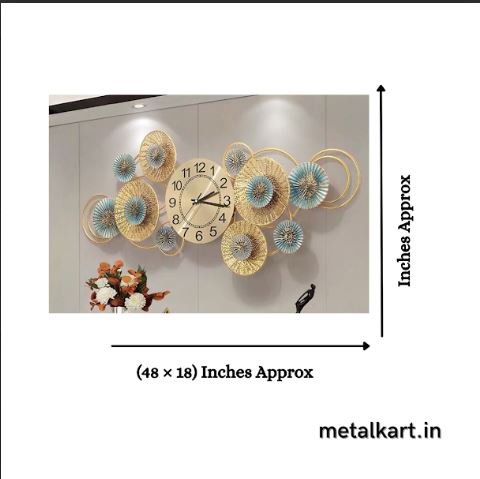 Metallic Blue Gold Multi Circle Wall Watch (48 x 18 Inches)