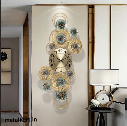 Metallic Blue Gold Multi Circle Wall Watch (48 x 18 Inches)
