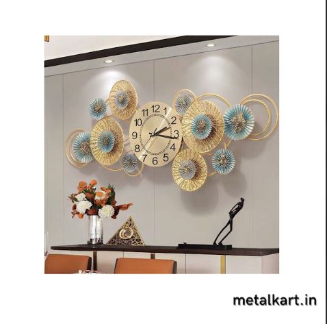 Metallic Blue Gold Multi Circle Wall Watch (48 x 18 Inches)
