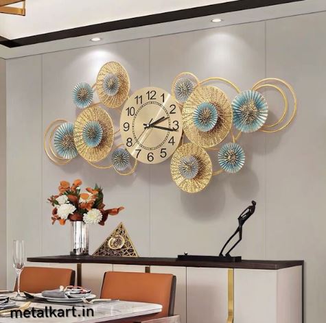 Metallic Blue Gold Multi Circle Wall Watch (48 x 18 Inches)