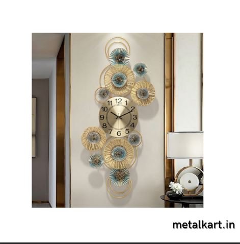 Metallic Blue Gold Multi Circle Wall Watch (48 x 18 Inches)