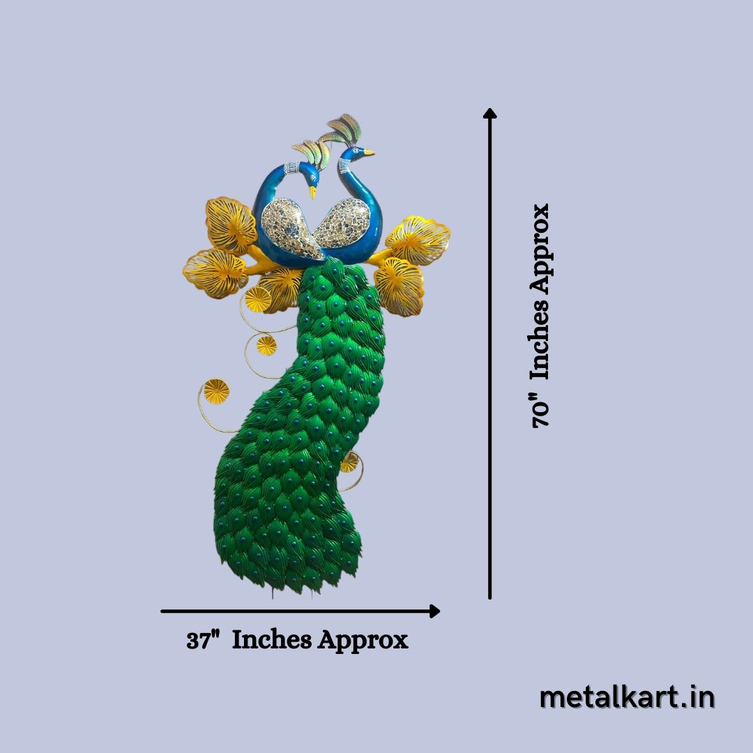 Metallic Double Peacock Wall sculpture (37 x 70 Inches)