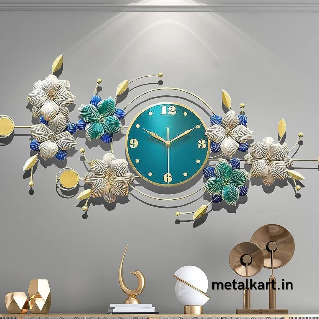 Metallic Floral Centre Wall Watch (48 x 24 Inches)