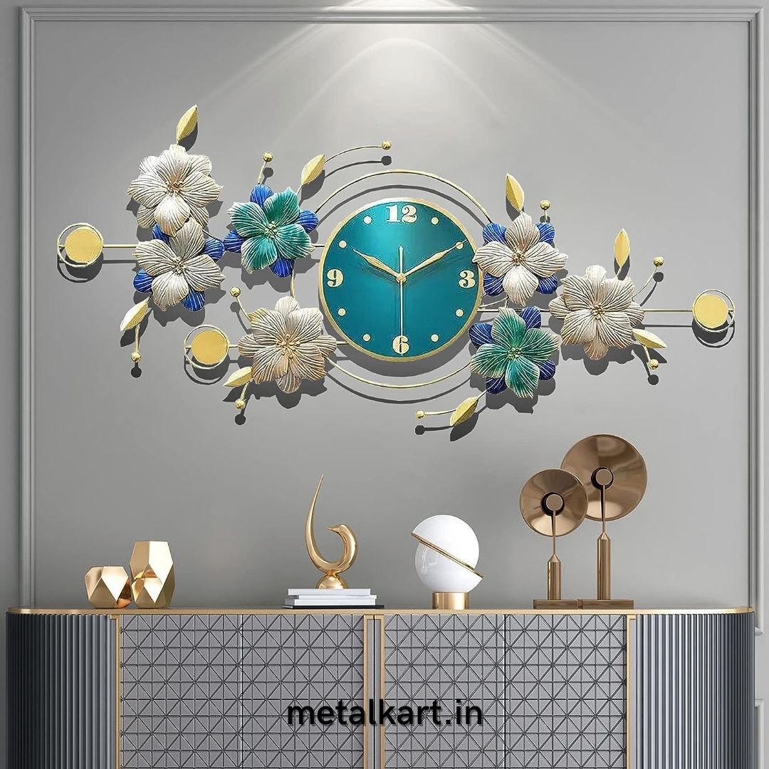Metallic Floral Centre Wall Watch (48 x 24 Inches)