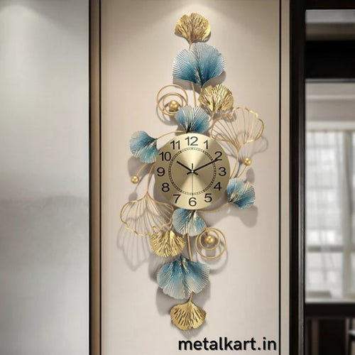 Metallic floral strip wall clock (48 x 20 Inches)