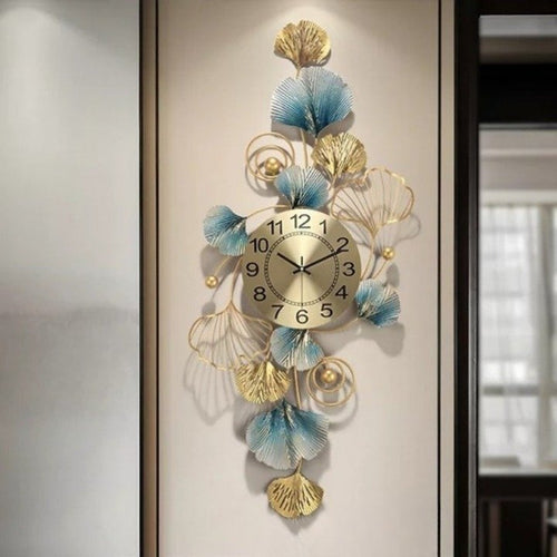 Metallic floral strip wall clock (48 x 20 Inches)