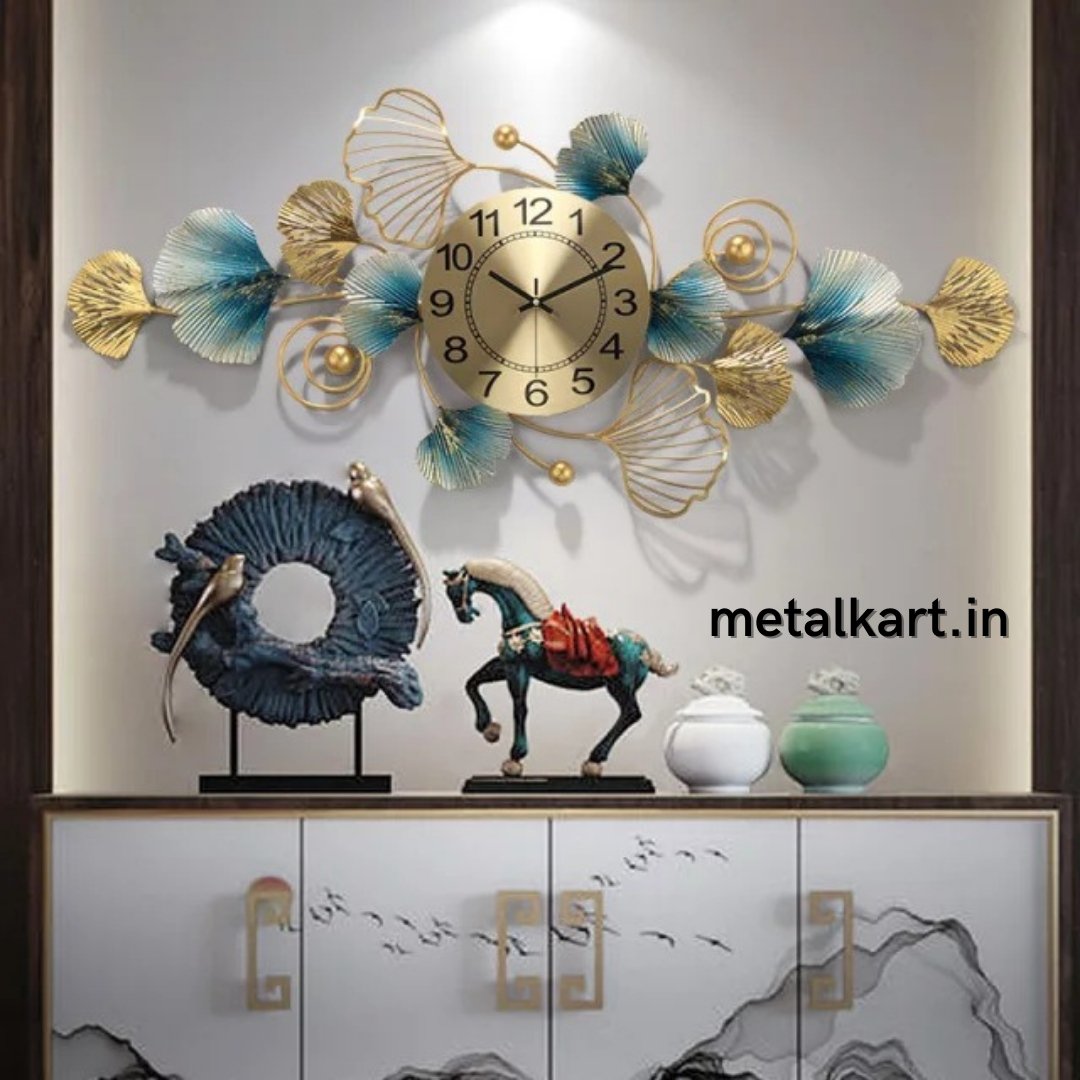 Metallic floral strip wall clock (48 x 20 Inches)
