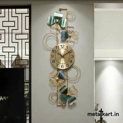 Metallic Floral Vertical Wall Clock for Living room (36 x 13 Inches)