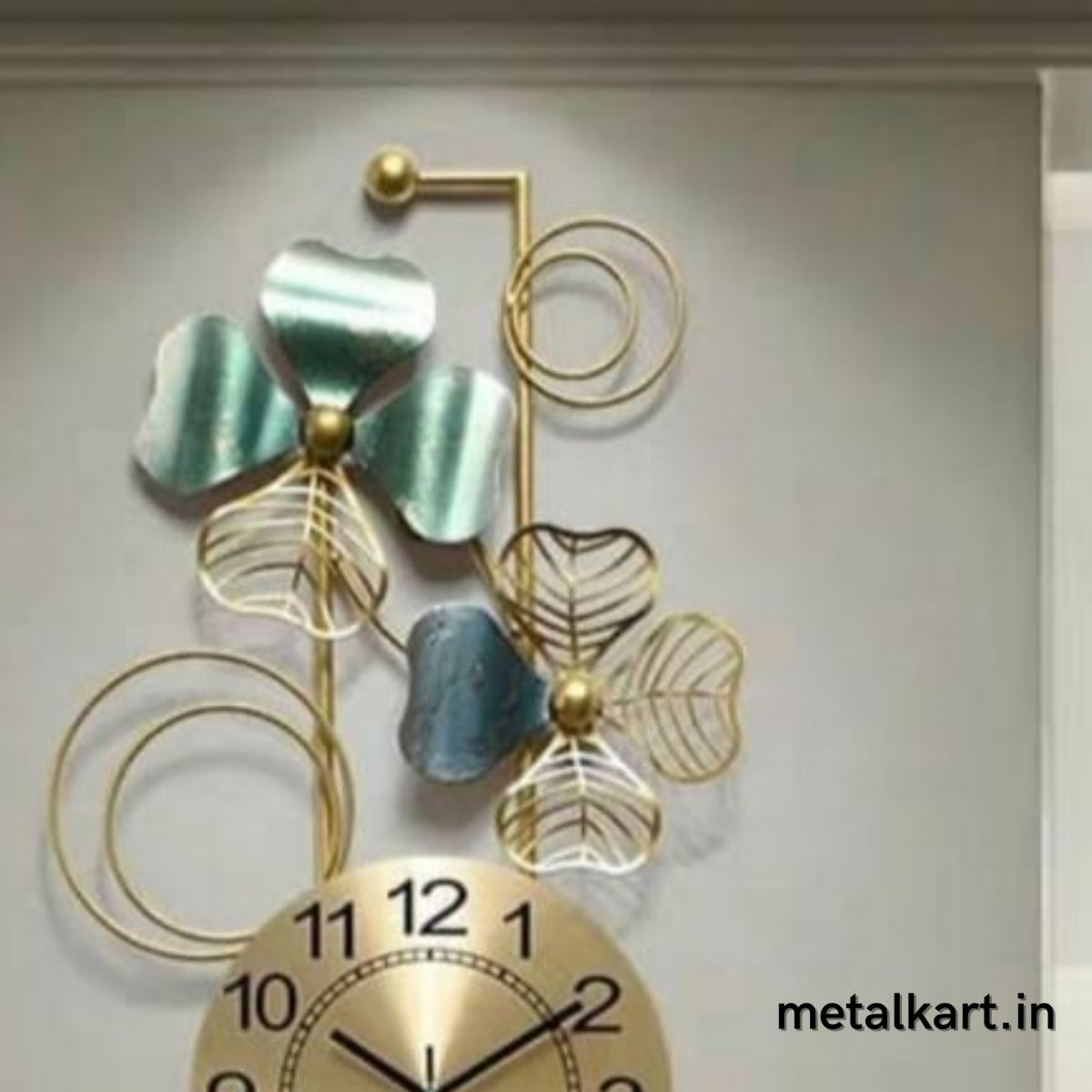 Metallic Floral Vertical Wall Clock for Living room (36 x 13 Inches)