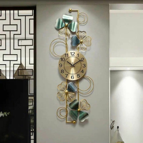 Metallic Floral Vertical Wall Clock for Living room (36 x 13 Inches)
