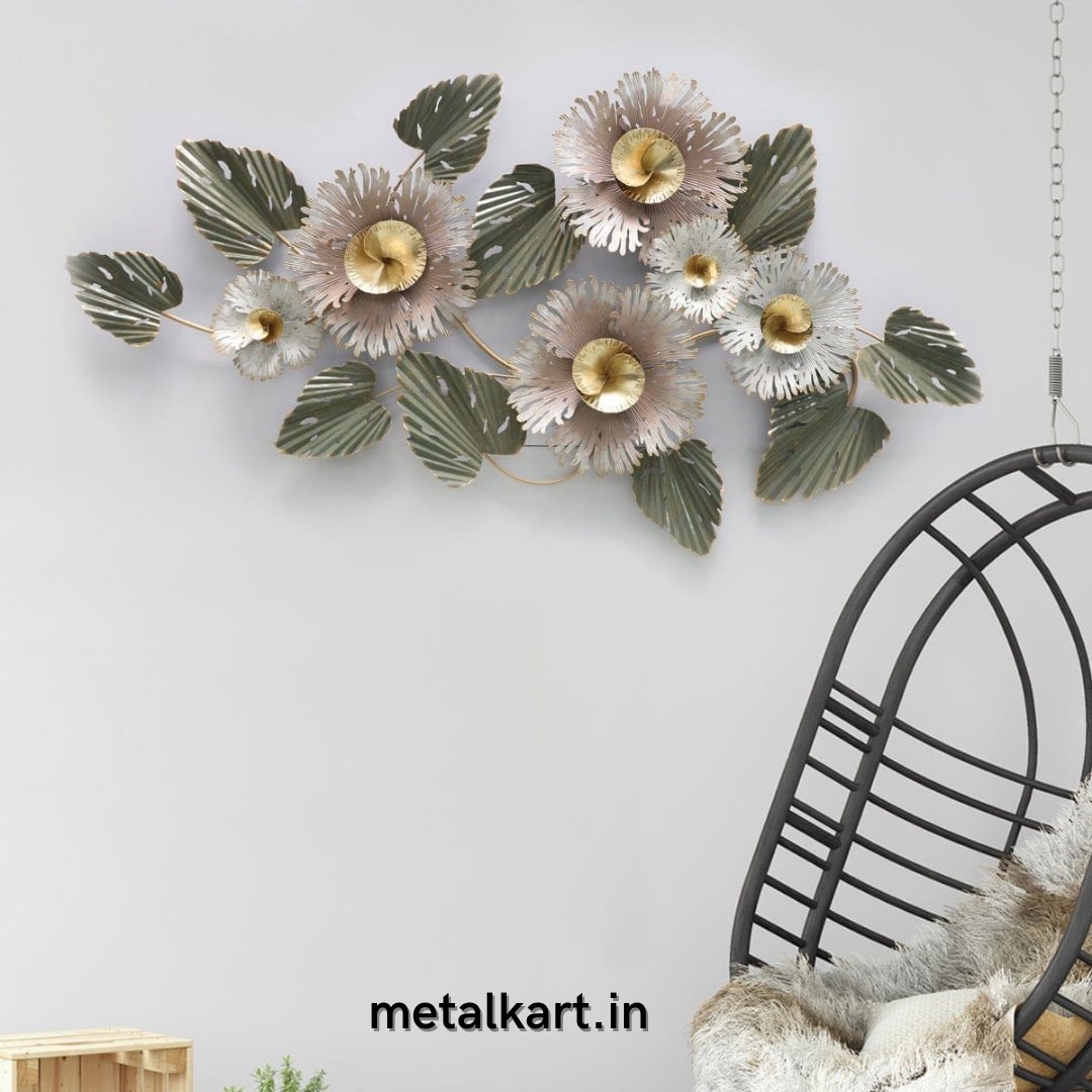 Metallic flower wall hangings art (48 x 23 Inches)