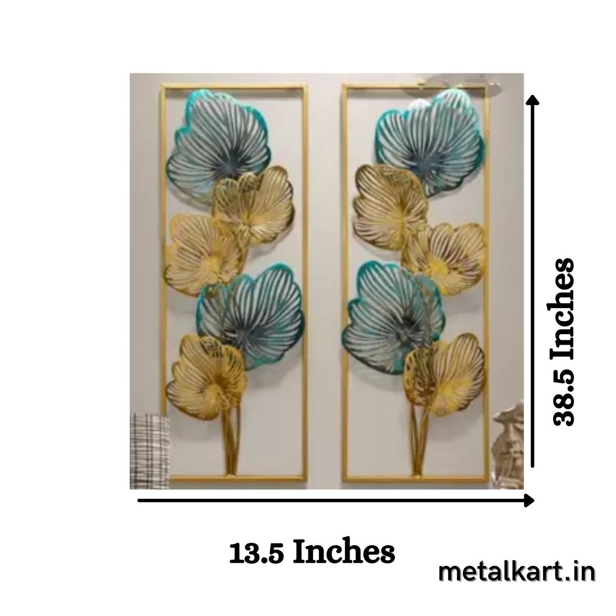 Metallic Framed Oval Leaflets Wall Decor (13.5 x 38.5 Inches)