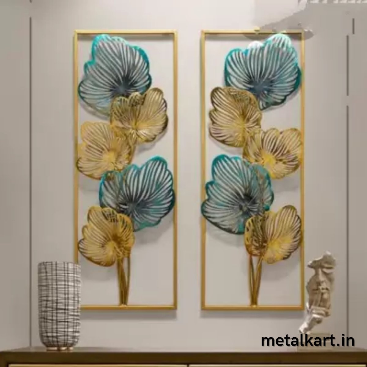 Metallic Framed Oval Leaflets Wall Decor (13.5 x 38.5 Inches)