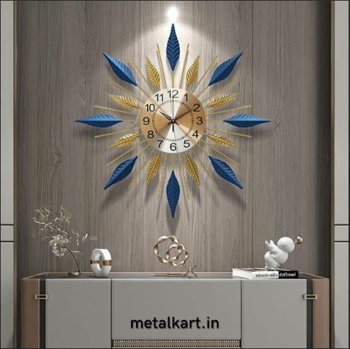 Metallic Golden Azure Pointed Sunburst Clock (24 x 24 Inches)